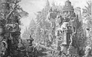 Róma allegorikus homlokzata és története, a „Le Antichita Romane de G.B. Piranesi (1756)”, megjelent Párizsban, 1835